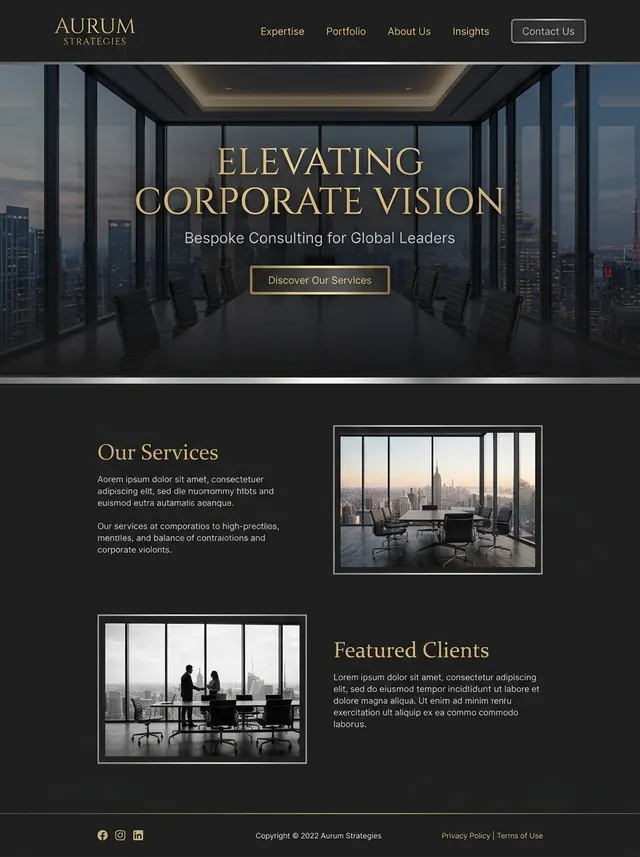 Corporate business website design with a boardroom hero section